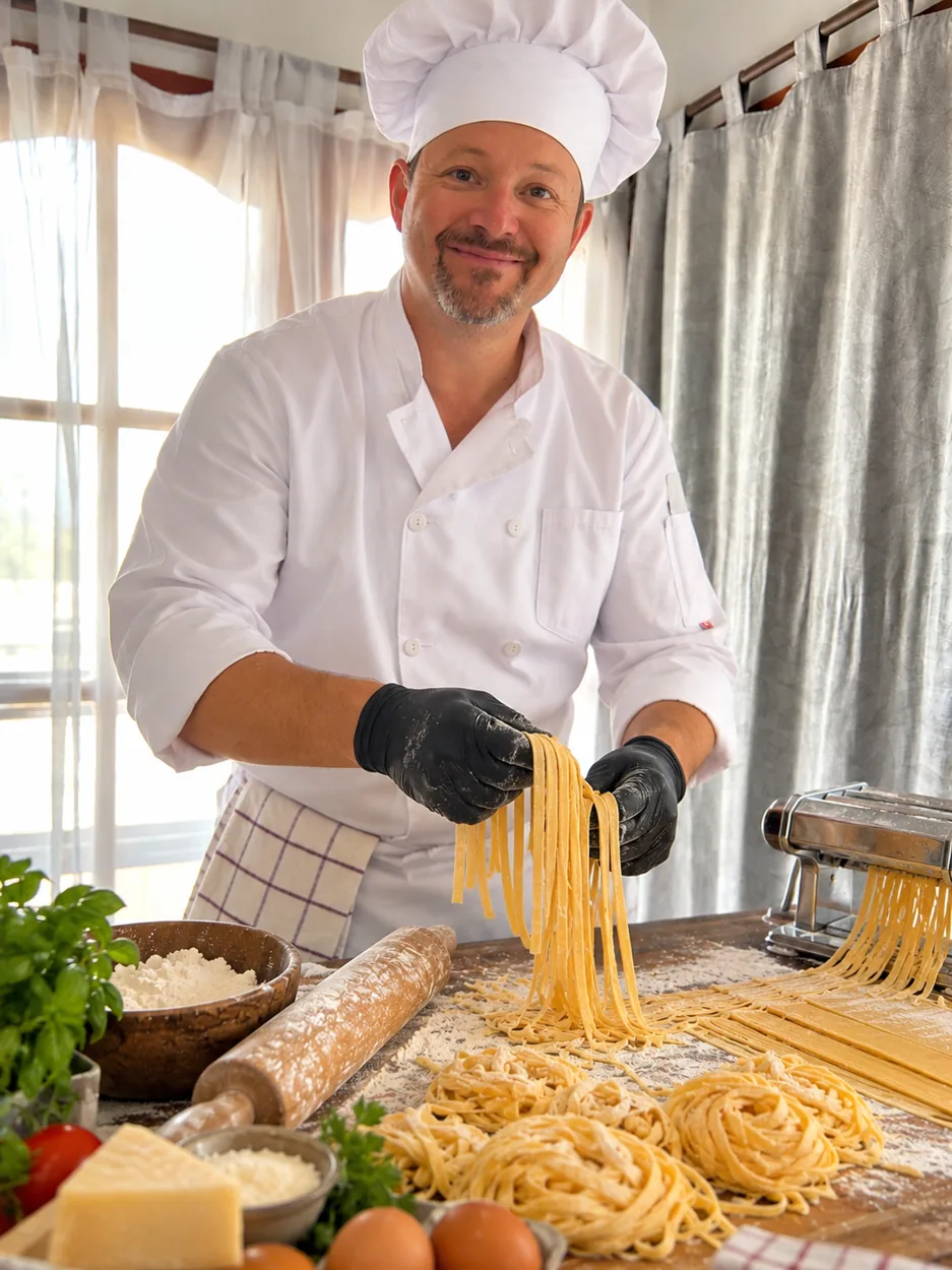Chef preparando pastas caseras