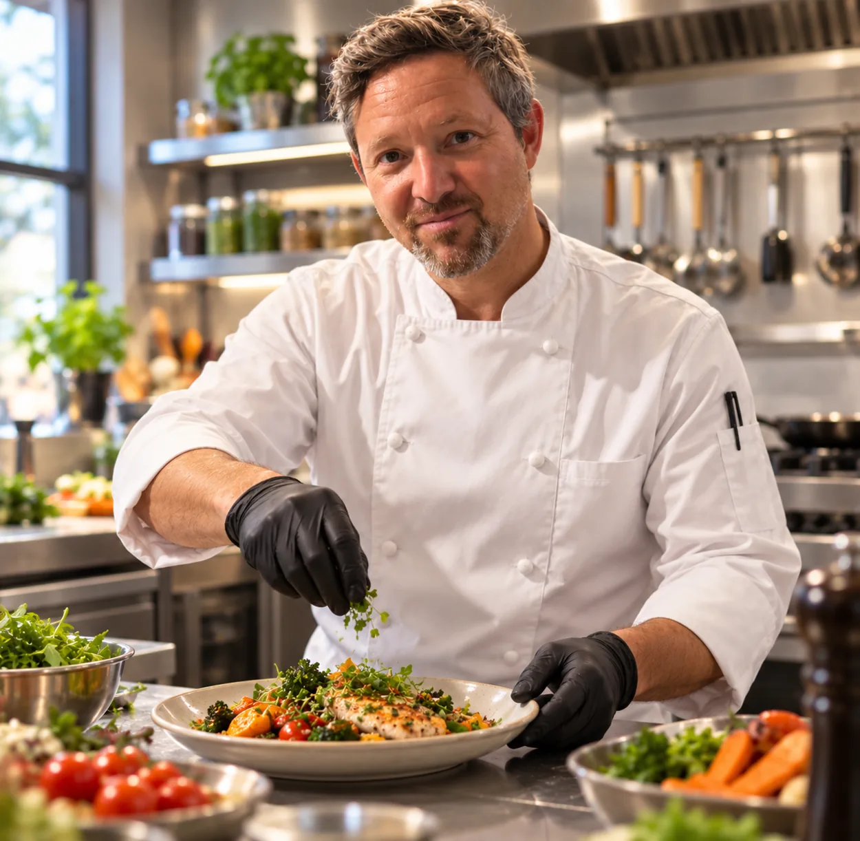 Chef preparando un plato equilibrado